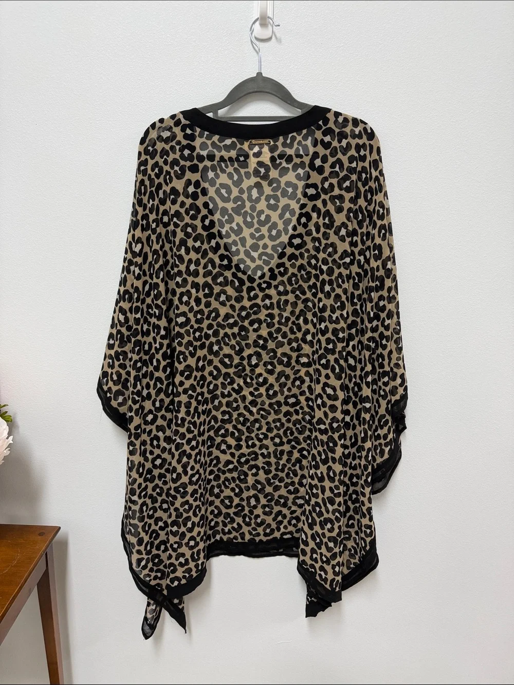 Michael Kors Leopard Print Sheer V-Neck Swim Cover-Up in Brown and Black